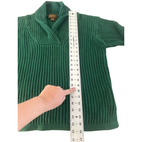 Vintage Eddie Bauer Chunky Knit Sweater Mens Medium Green Shawl Cowl Neck Preppy - Picture 4 of 13